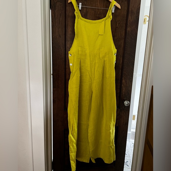Vibrant Yellow Linen Sleeveless Jumpsuit - Picture 1 of 7